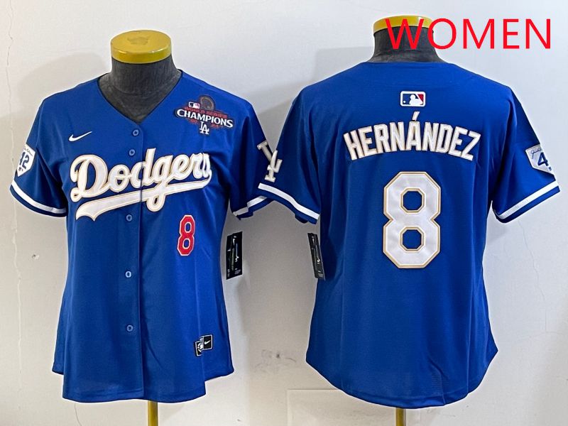 Women Los Angeles Dodgers #8 Hernandez Blue Gold Game 2025 Nike MLB Jersey style 2